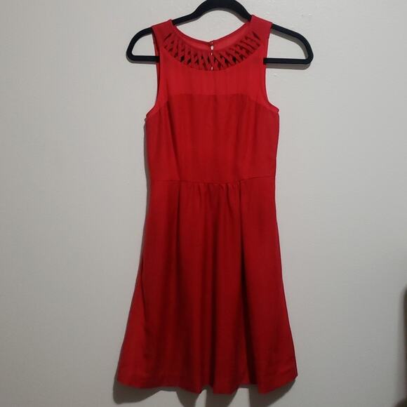 Anthropologie Maeve Lattice Neck Dress Red - Picture 3 of 10